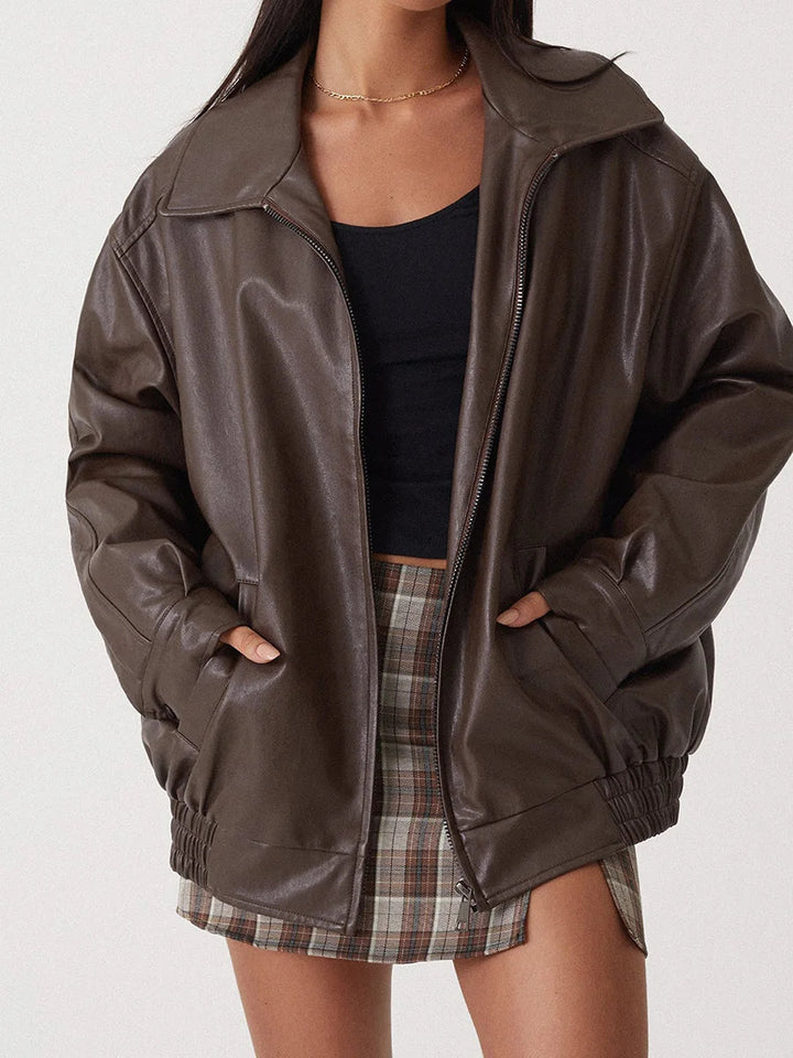 Yonie | Oversized Leather Bomber Jacket