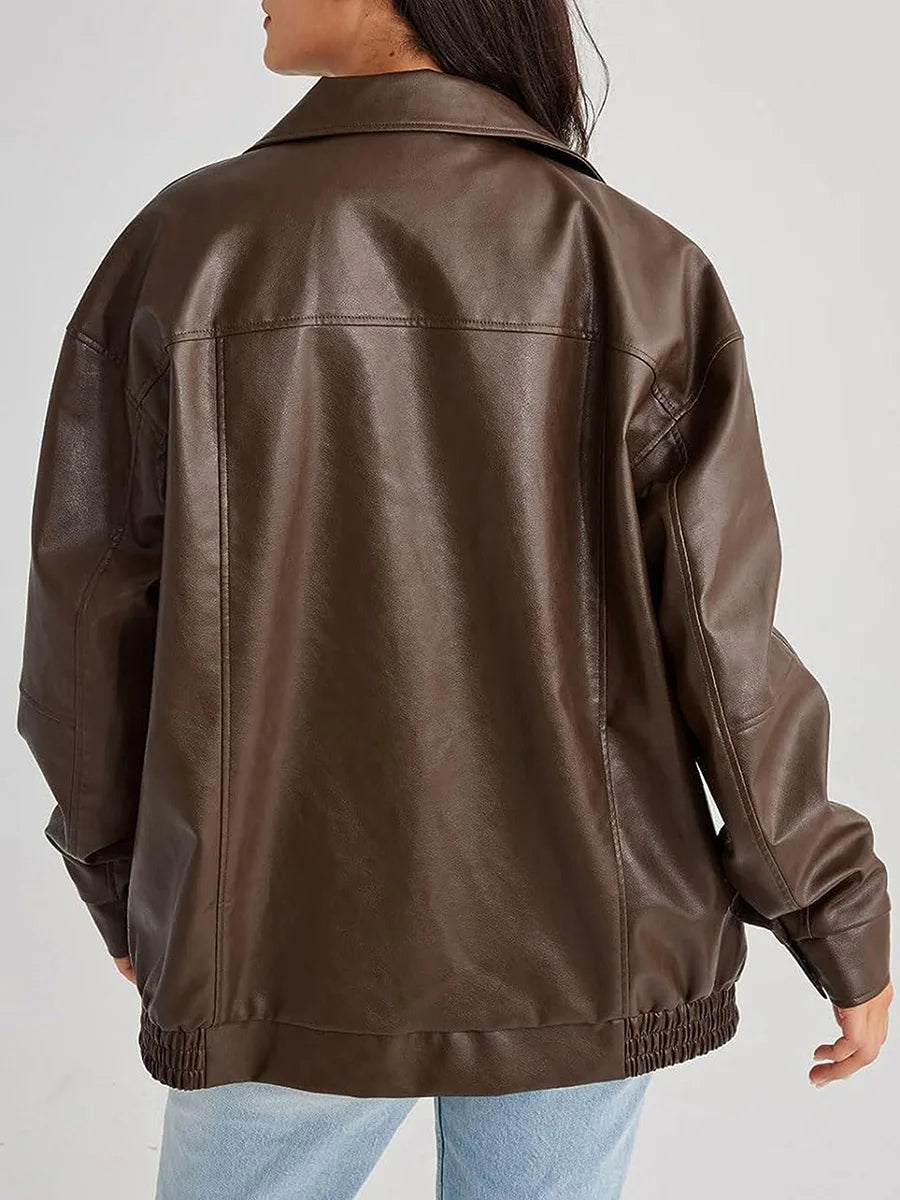 Yonie | Oversized Leather Bomber Jacket