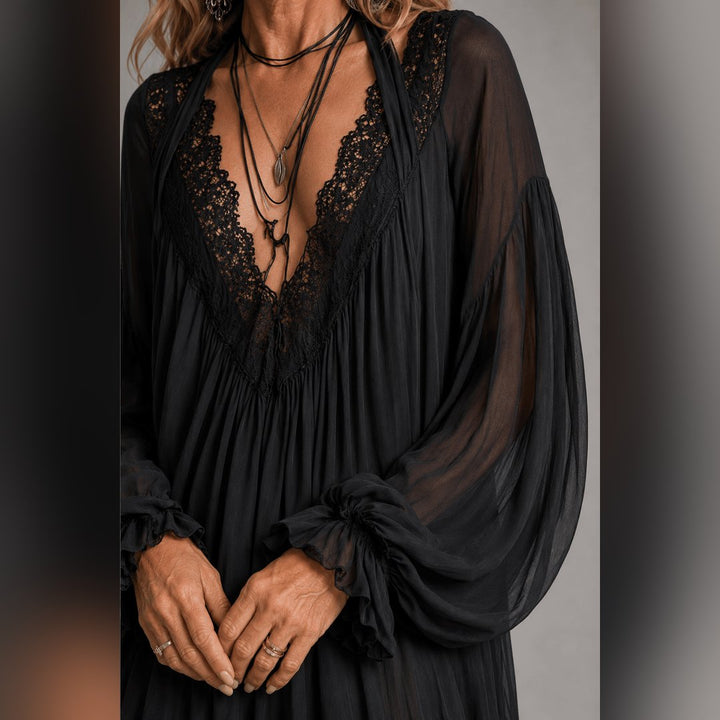 Onorah | Black Chiffon Halter Mini Dress