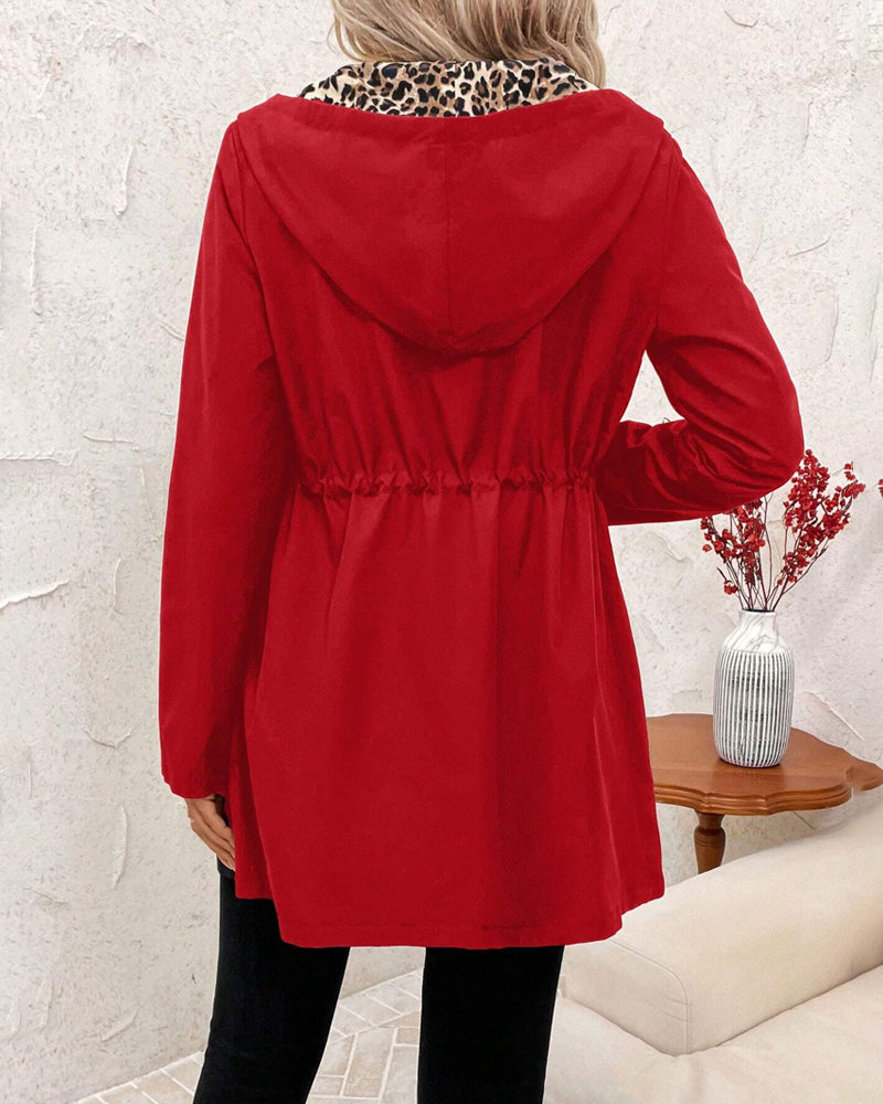 Deena | Reversible Hooded Coat with Leopard Print