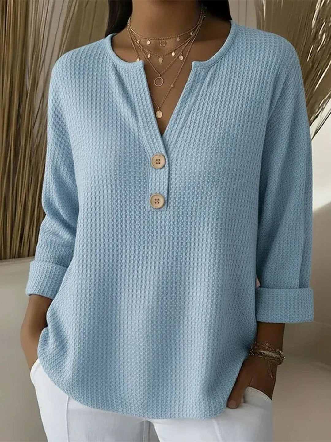 Genette | Henley Button Top