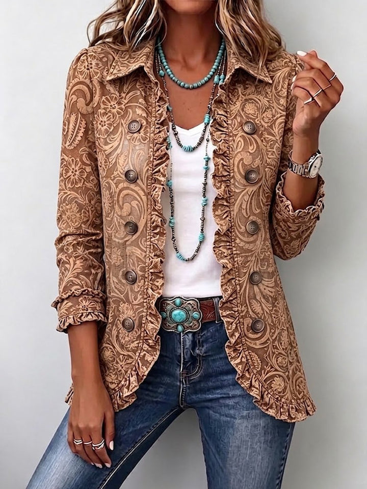 Dervla | Vintage Bohemian Floral Print Ruffled Jacket