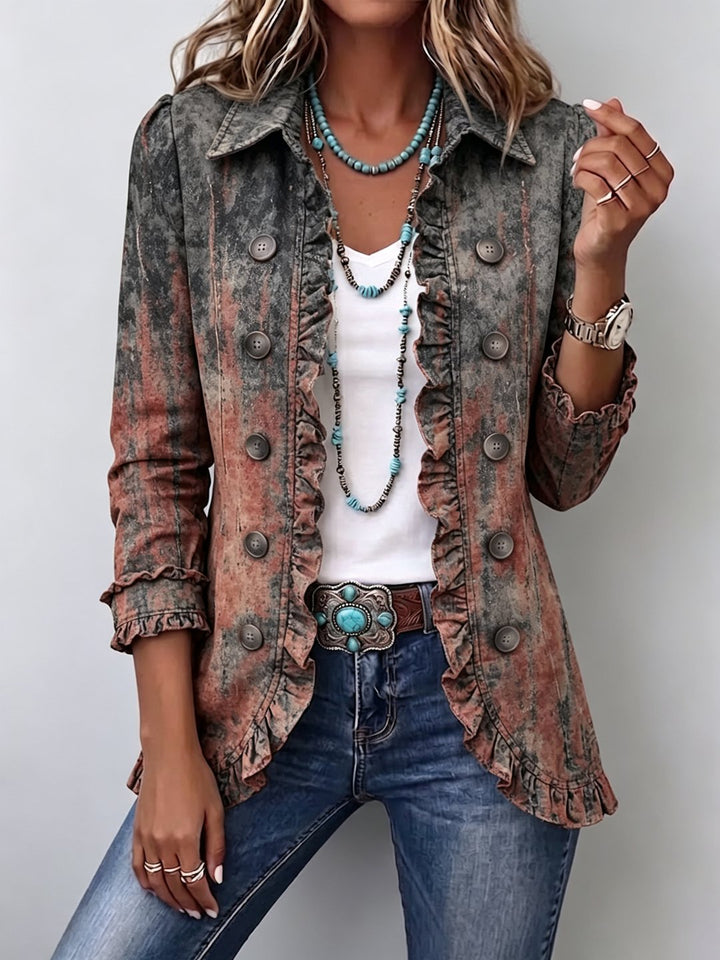 Katriona | Vintage Gradient Textured Print Ruffle Jacket