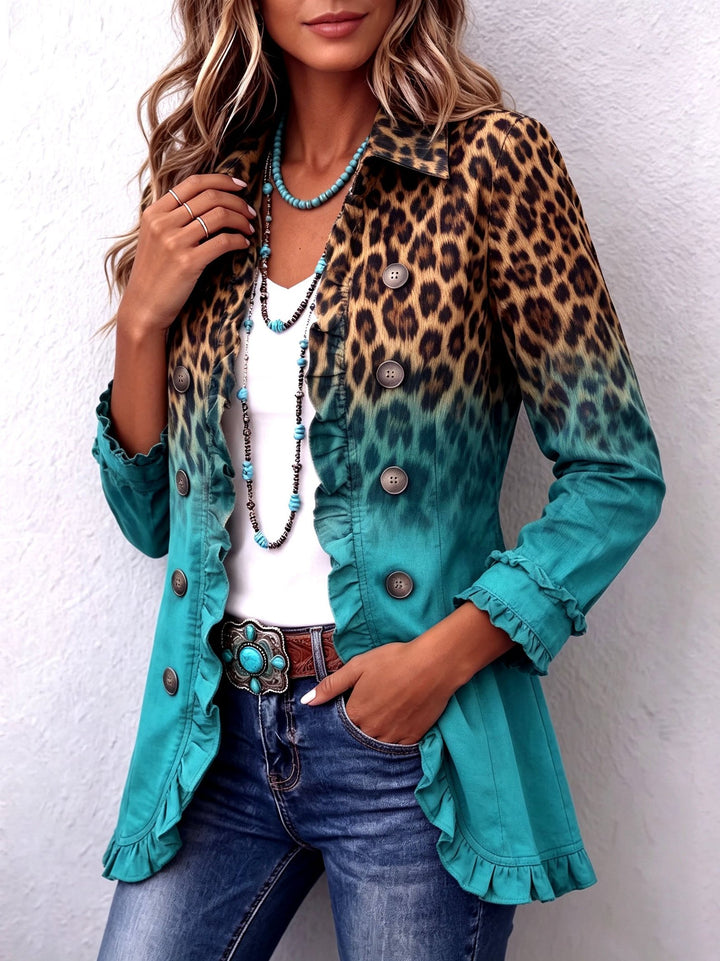 Breda | Leopard Ombre Ruffle Blazer Jacket