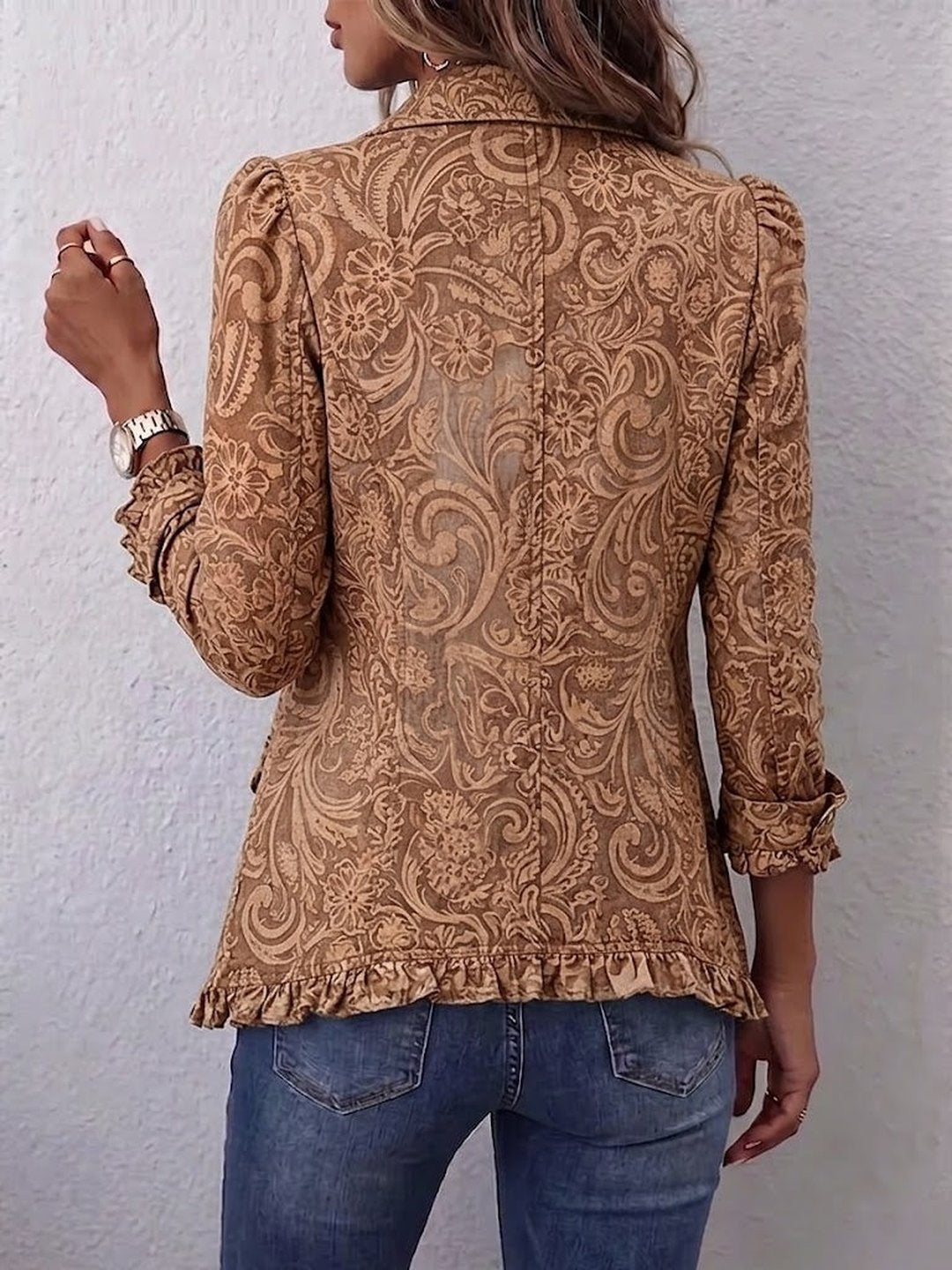 Dervla | Vintage Bohemian Floral Print Ruffled Jacket