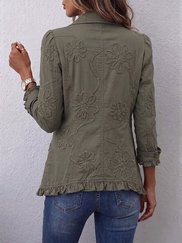Órlaith | Boho-Chic Floral Embroidered Utility Ruffled Trim Jacket