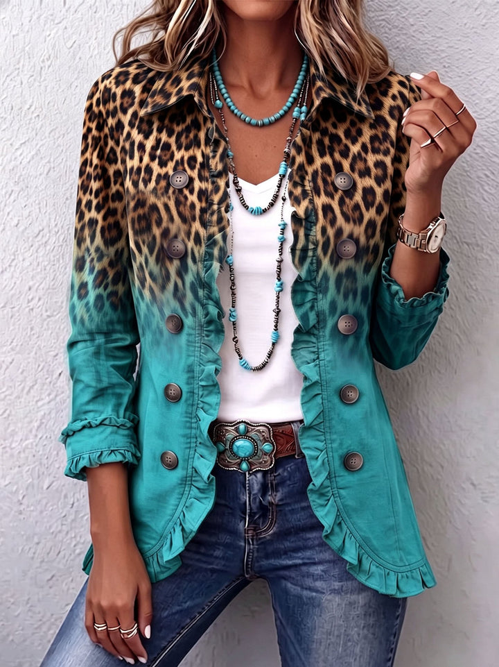 Breda | Leopard Ombre Ruffle Blazer Jacket
