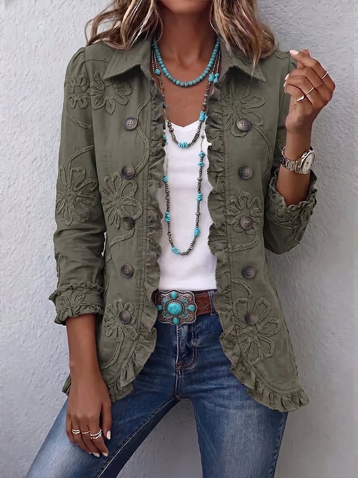 Órlaith | Boho-Chic Floral Embroidered Utility Ruffled Trim Jacket