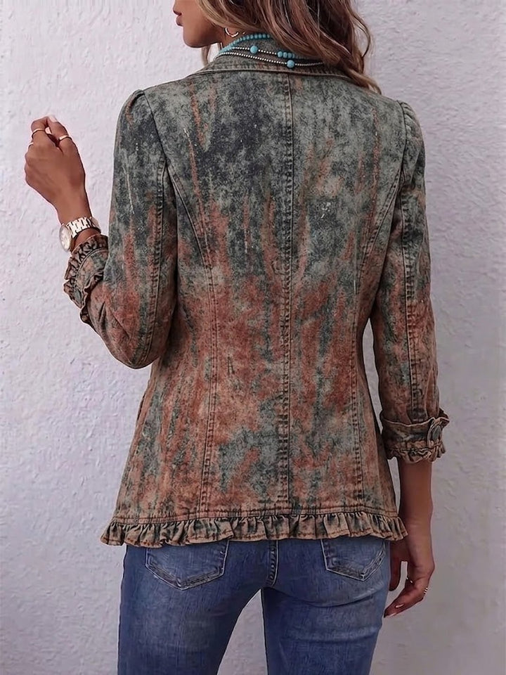 Katriona | Vintage Gradient Textured Print Ruffle Jacket