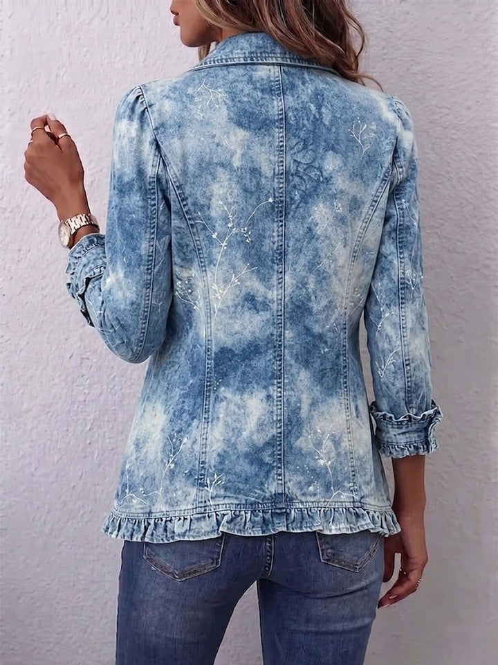 Triona | Boho-Style Gradient Vintage Botanical Print Ruffle-Detail Jacket