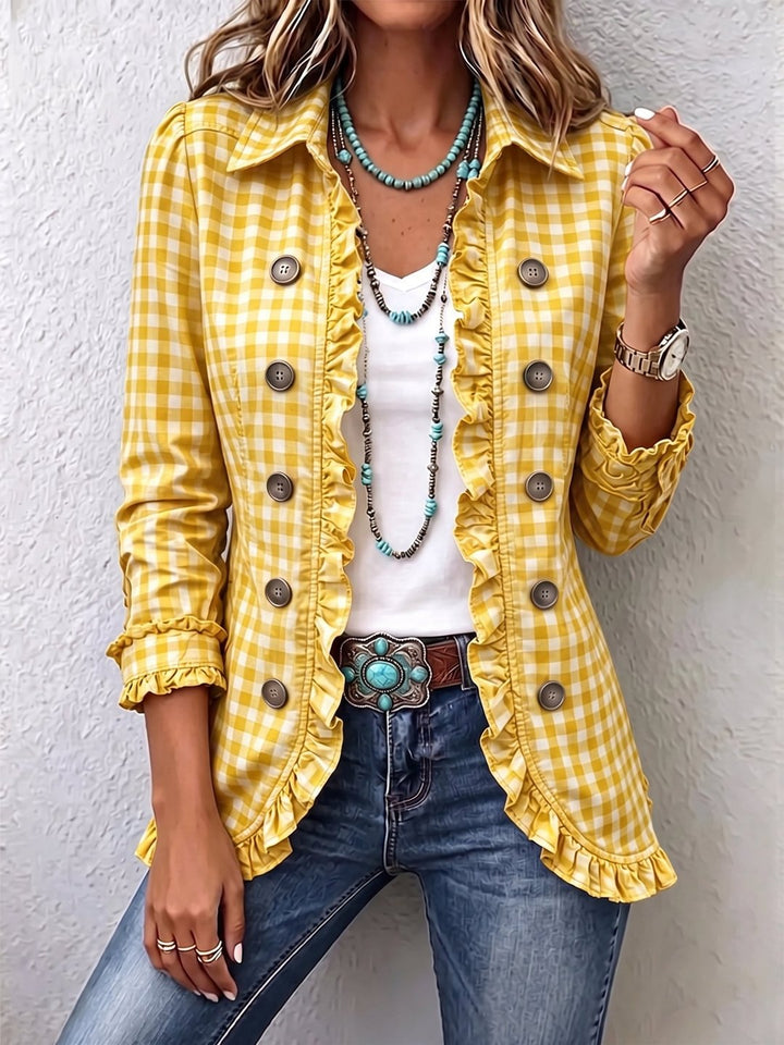 Brona | Gingham Ruffled Button-Down Jacket