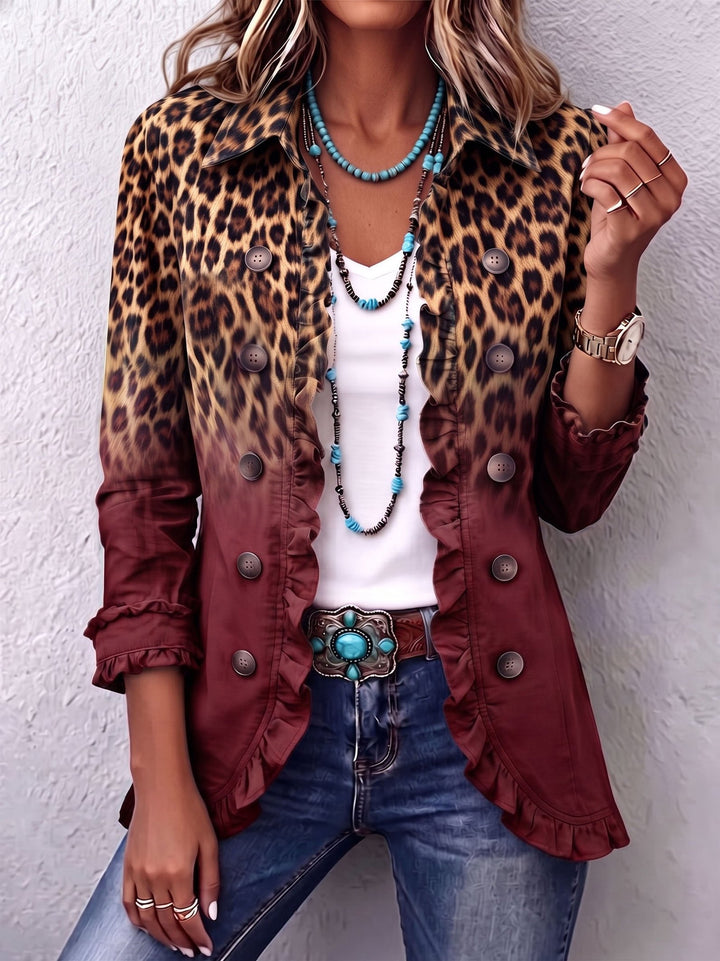 Breda | Leopard Ombre Ruffle Blazer Jacket