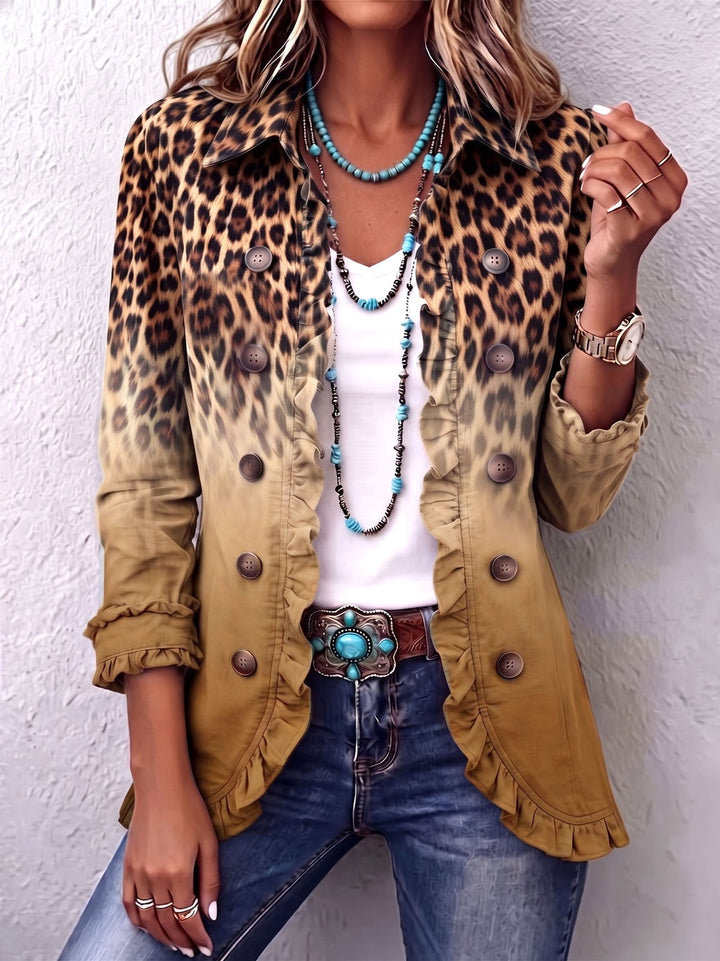 Breda | Leopard Ombre Ruffle Blazer Jacket