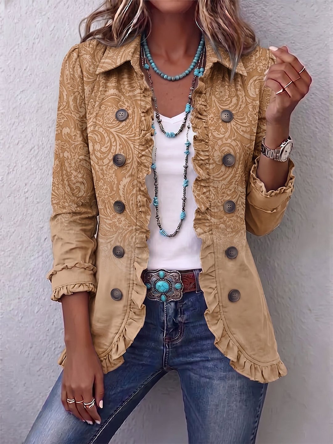 Padma | Western Pattern Print Ruffle Jacket