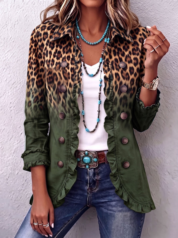 Breda | Leopard Ombre Ruffle Blazer Jacket