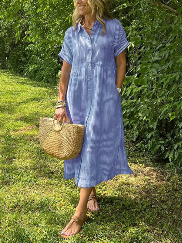 Sabreen | Striped Long V-Neck Dress