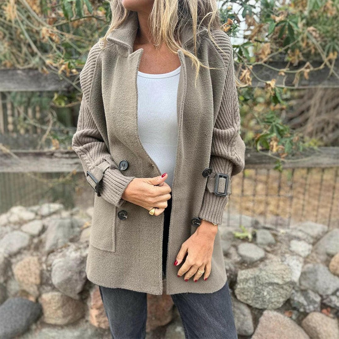 Letitia | Knit Sleeve Double-Breasted Coat