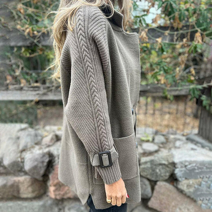 Letitia | Knit Sleeve Double-Breasted Coat