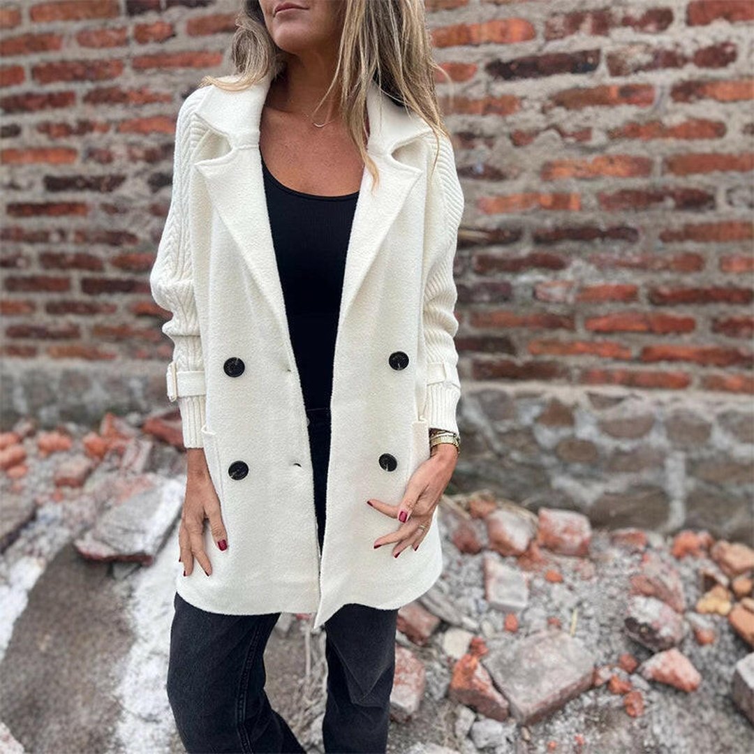 Letitia | Knit Sleeve Double-Breasted Coat